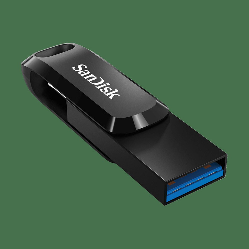 فلش مموری سن دیسک Ultra Dual Drive Go ظرفیت 256 گیگابایت با دو رابط USB Type-C و USB Type-A، طراحی چرخشی، سرعت خواندن 150 مگابایت بر ثانیه، سازگار با کامپیوتر، لپتاپ، تبلت و گوشی موبایل