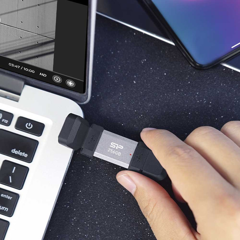 فلش مموری OTG سیلیکون پاور مدل C51 ظرفیت 128 گیگابایت با رابط USB3.2 Type-A و Type-C، مقاوم در برابر ضربه، شوک و گرد و غبار، مناسب تلفن همراه و لپتاپ