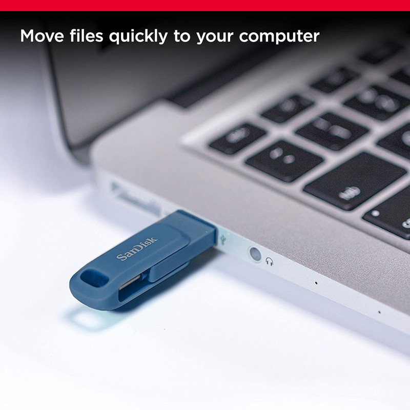 فلش مموری سن دیسک Ultra Dual Drive Go ظرفیت 256 گیگابایت با دو رابط USB Type-C و USB Type-A، طراحی چرخشی، سرعت خواندن 150 مگابایت بر ثانیه، سازگار با کامپیوتر، لپتاپ، تبلت و گوشی موبایل