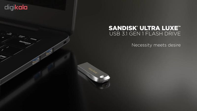فلش مموری سن دیسک Ultra Luxe ظرفیت 64 گیگابایت با رابط USB 3.1 سرعت خواندن تا 150 مگابایت بر ثانیه، بدنه فلزی مقاوم، پشتیبانی از نرمافزار رمزگذاری اطلاعات