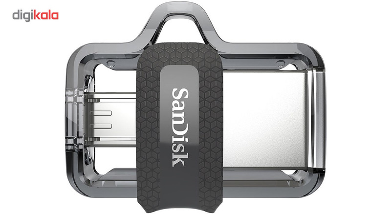 فلشمموری سن دیسک مدل Ultra Dual Drive M3.0 ظرفیت 256 گیگابایت با رابط USB3.0 و microUSB، سرعت خواندن تا 150 مگابایت بر ثانیه، طراحی کشویی و پشتیبانی از اپلیکیشن SanDisk Memory Zone