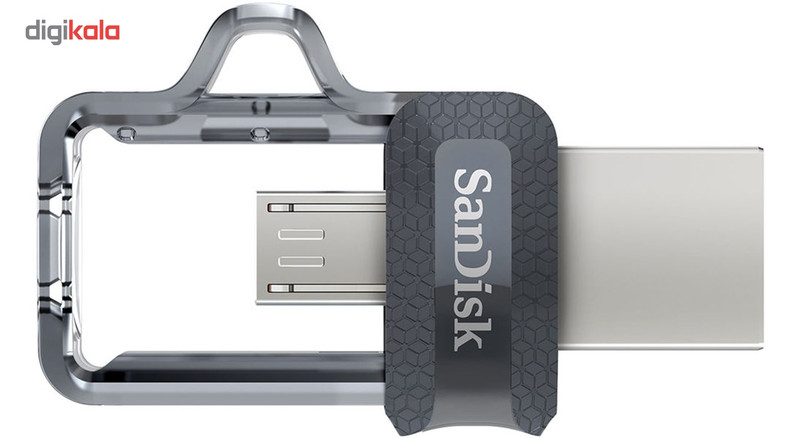 فلشمموری سن دیسک مدل Ultra Dual Drive M3.0 ظرفیت 256 گیگابایت با رابط USB3.0 و microUSB، سرعت خواندن تا 150 مگابایت بر ثانیه، طراحی کشویی و پشتیبانی از اپلیکیشن SanDisk Memory Zone