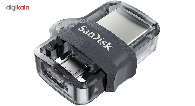 فلشمموری سن دیسک مدل Ultra Dual Drive M3.0 ظرفیت 256 گیگابایت با رابط USB3.0 و microUSB، سرعت خواندن تا 150 مگابایت بر ثانیه، طراحی کشویی و پشتیبانی از اپلیکیشن SanDisk Memory Zone