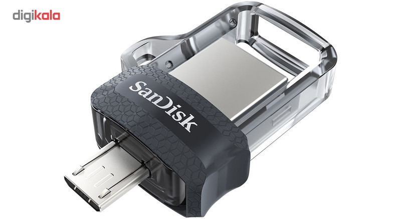 فلشمموری سن دیسک مدل Ultra Dual Drive M3.0 ظرفیت 256 گیگابایت با رابط USB3.0 و microUSB، سرعت خواندن تا 150 مگابایت بر ثانیه، طراحی کشویی و پشتیبانی از اپلیکیشن SanDisk Memory Zone
