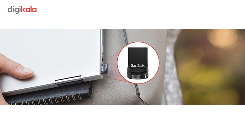 فلش مموری 64GB سن دیسک Ultra Fit با رابط USB 3.1، سرعت خواندن تا 130MB/s، اندازه بسیار کوچک و گیره اتصال بند آویز