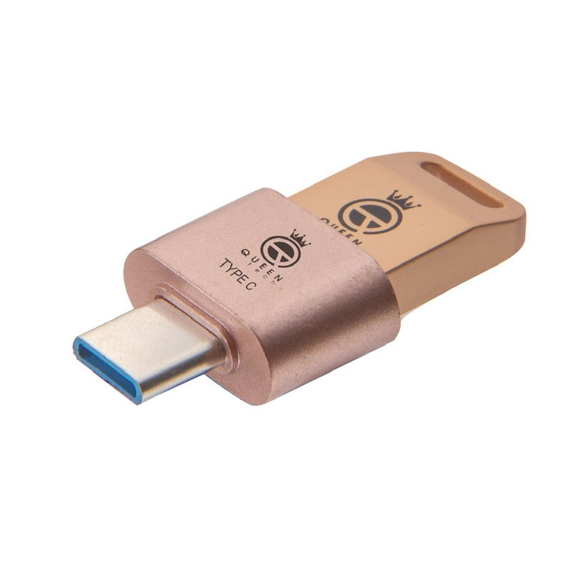 فلش مموری 64 گیگابایت کوئین تک مدل UNIQUE C-PLUS با بدنه فلزی و مبدل USB-C OTG