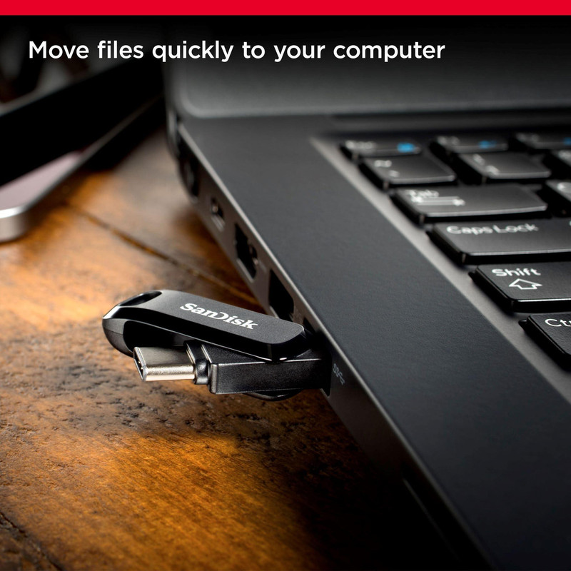 فلش مموری سن دیسک مدل Ultra Dual Drive ظرفیت 128 گیگابایت با طراحی دو کانکتوره USB و Type-C و وزن 10 گرم