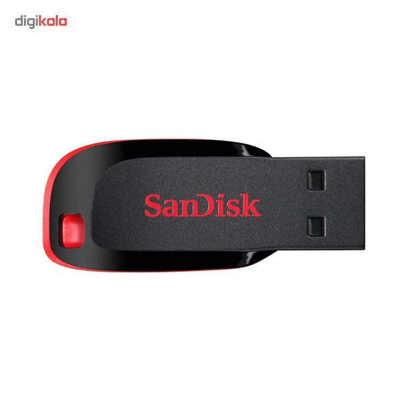 فلش مموری سن دیسک مدل Cruzer Blade CZ50 ظرفیت 128 گیگابایت با رابط USB 2.0، بدنه مات مقاوم در برابر لک و اثر انگشت، سرعت انتقال 30 مگابایت بر ثانیه، قابلیت رمزگذاری اطلاعات و طراحی بدون درپوش با شیار اتصال بند