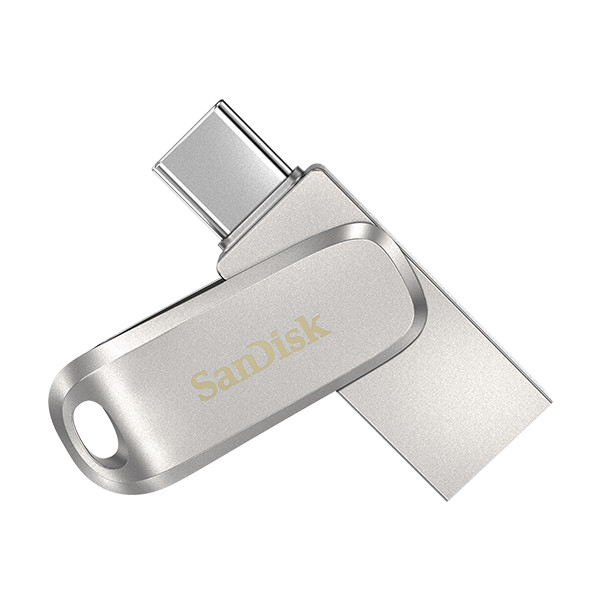 فلش مموری 128 گیگابایت سن دیسک مدل Ultra Dual Drive Luxe با دو رابط USB Type-C و USB Type-A، سرعت انتقال 150 مگابایت بر ثانیه، بدنه فلزی و سازگار با ویندوز، مک، اندروید و iOS