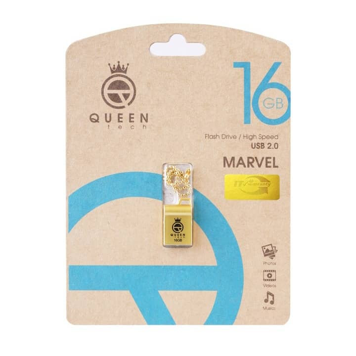فلش مموری کوئین تک مدل G.MARVEL ظرفیت 16 گیگابایت، بدنه فلزی ضد آب و ضد شوک، طراحی بند انگشتی با آویز، رابط USB 2.0، سازگار با کامپیوتر، لپ‌تاپ، تبلت و گوشی، سرعت انتقال 30 مگابایت بر ثانیه