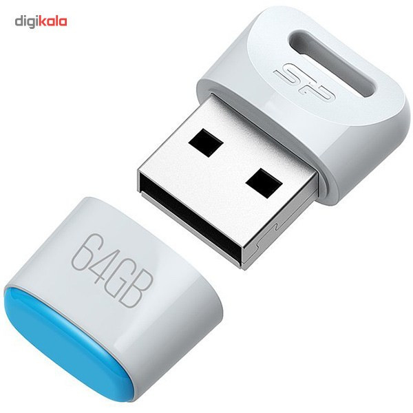 فلش مموری سیلیکون پاور مدل Touch T06 ظرفیت 64 گیگابایت، مقاوم در برابر نفوذ مایعات، ضربه و غبار، دارای درپوش محافظ و ضد اثر انگشت