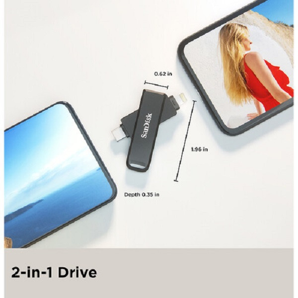 فلش مموری لایتنینگ و USB3.1 سن دیسک مدل IXPAND LUXE ظرفیت 64 گیگابایت
