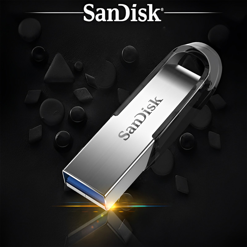 فلش مموری سن دیسک مدل Ultra Flair CZ73 ظرفیت 16 گیگابایت با بدنه فلزی، پورت USB 3.0، سازگار با USB 2.0 و قابلیت رمزگذاری فایلها