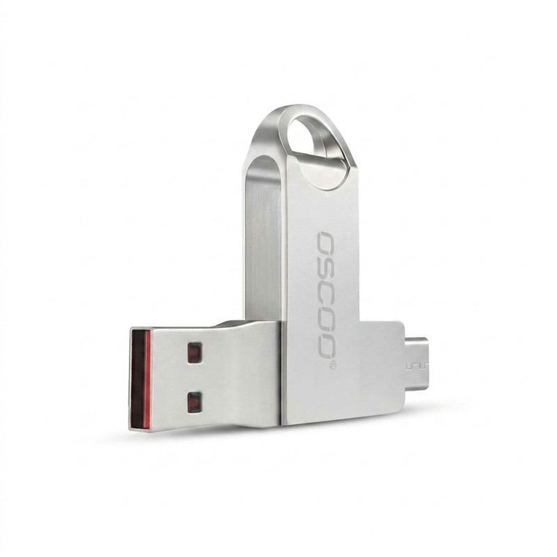 فلش مموری دو سر اتصال اوسکو مدل CU-002 ظرفیت 64 گیگابایت با پورت USB 3.1 و تایپ سی، بدنه فلزی چرخشی 360 درجه، مقاوم در برابر ضربه، شوک و گرد و غبار، سازگار با ویندوز، اندروید، مک و لینوکس