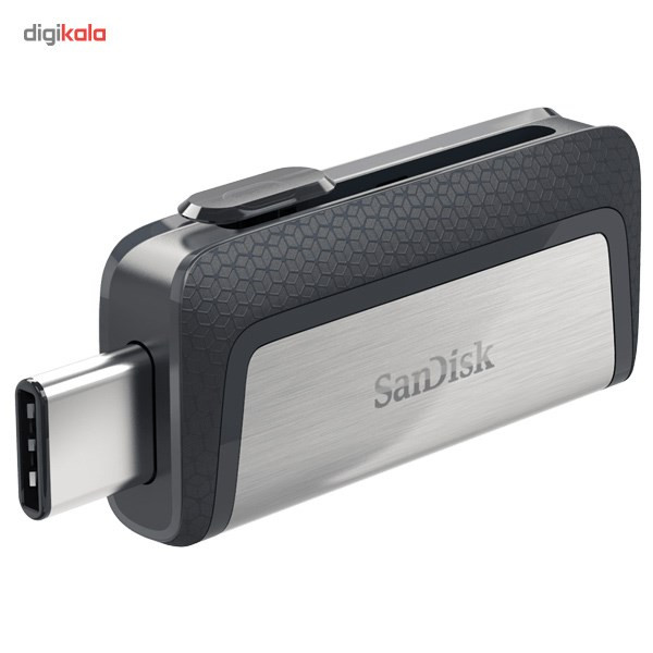 فلشمموری سندیسک مدل Ultra Dual Drive USB Type-C ظرفیت 32 گیگابایت با دو درگاه USB3.1 و USB Type-C، سرعت انتقال تا 130 مگابایت بر ثانیه، قابلیت اتصال به گوشی و تبلت، طراحی جمعوجور و بدنه ترکیبی فلز و پلاستیک