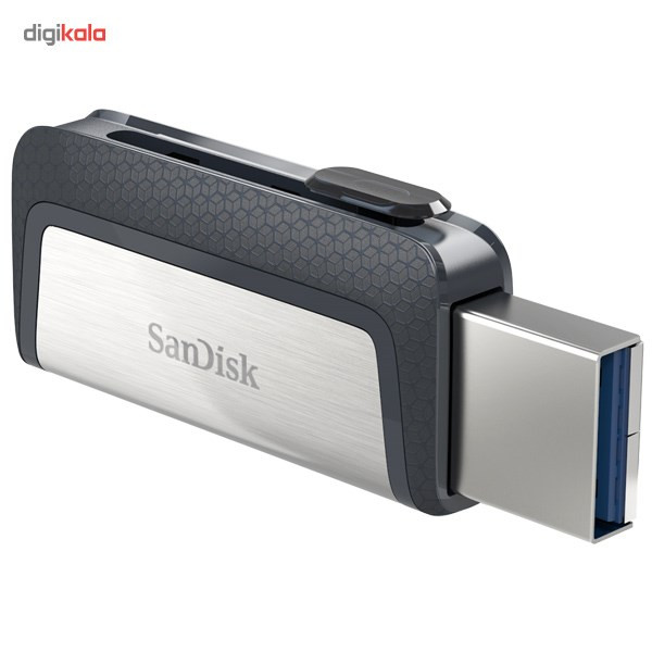 فلشمموری سندیسک مدل Ultra Dual Drive USB Type-C ظرفیت 32 گیگابایت با دو درگاه USB3.1 و USB Type-C، سرعت انتقال تا 130 مگابایت بر ثانیه، قابلیت اتصال به گوشی و تبلت، طراحی جمعوجور و بدنه ترکیبی فلز و پلاستیک