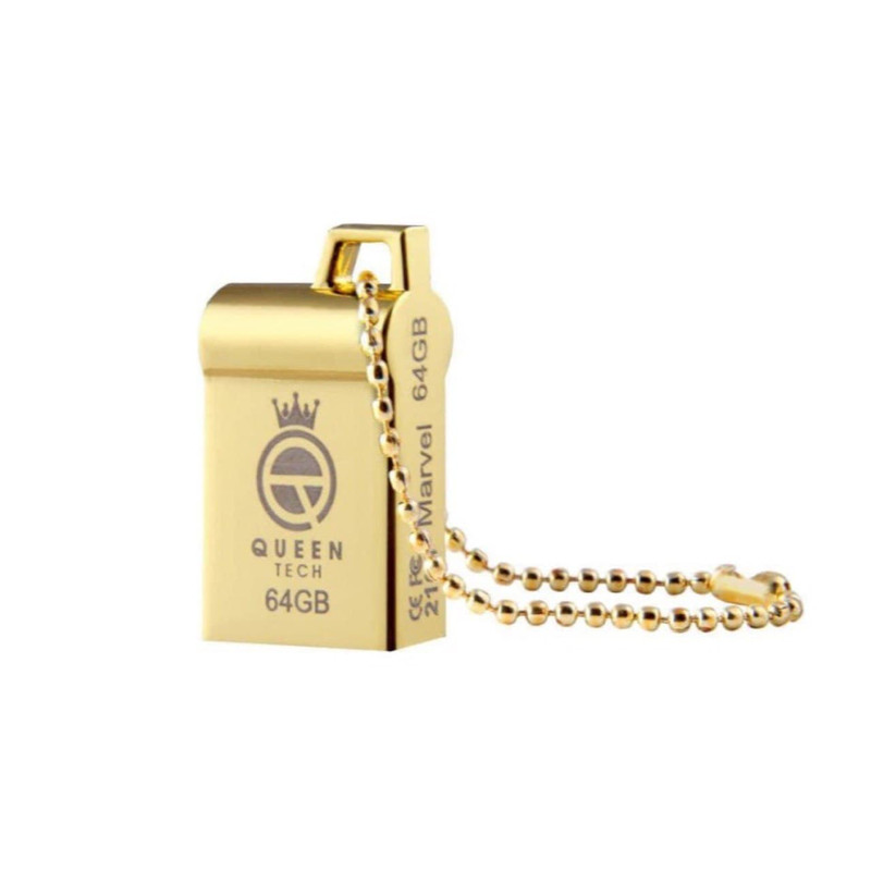 فلش مموری کوئین تک Marvel ظرفیت 64 گیگابایت، رابط USB 2.0، بدنه فلزی مقاوم ضد آب و ضد شوک، طراحی فشرده و بند دار، سرعت انتقال 30 مگابایت بر ثانیه، سازگار با کامپیوتر، لپتاپ، تبلت و گوشی موبایل