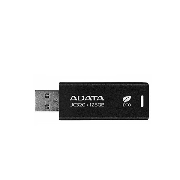 فلش مموری ای دیتا مدل UC320 ظرفیت 128 گیگابایت با رابط USB 3.2، مقاوم در برابر ضربه و طراحی کشویی، سازگار با سیستمعاملهای ویندوز، مک و لینوکس، ساخته شده از پلاستیک بازیافتی