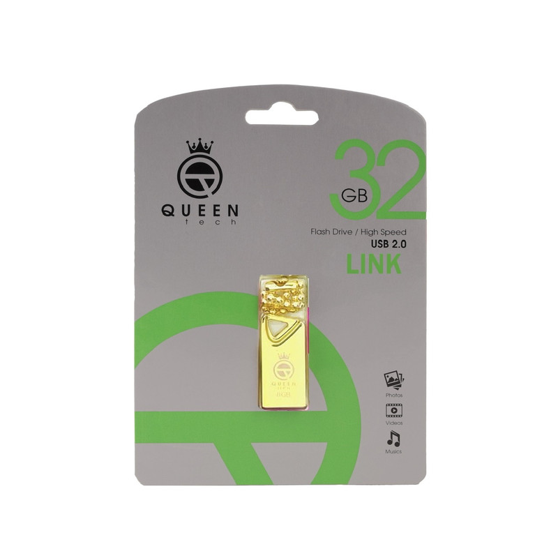 فلش مموری 32 گیگابایت کوئین تک مدل GLINK با رابط USB 2.0، طراحی بند انگشتی فلزی، سازگار با گوشی، تبلت، کامپیوتر و تلویزیون، سرعت انتقال 30 مگابایت بر ثانیه