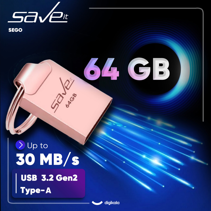 فلش مموری سیویت مدل SEGO ظرفیت 64 گیگابایت با رابط USB 2.0، بدنه فلزی، طراحی بند انگشتی با حلقه آویز، سازگار با گوشی، تبلت، لپتاپ و تلویزیون، سرعت انتقال 30 مگابایت بر ثانیه