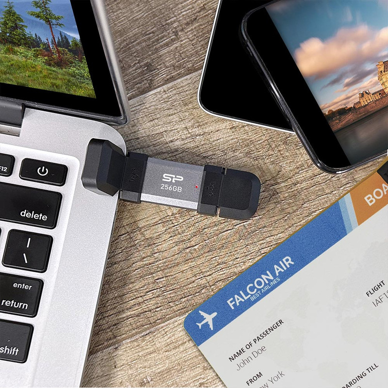 فلش مموری OTG سیلیکون پاور مدل C51 ظرفیت 128 گیگابایت با رابط USB3.2 Type-A و Type-C، مقاوم در برابر ضربه، شوک و گرد و غبار، مناسب تلفن همراه و لپتاپ