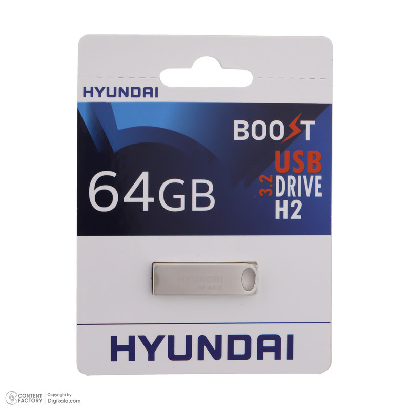 فلش مموری 64 گیگابایت هیوندای مدل H2 USB 3.2 با بدنه استیل ضد اثر انگشت، مقاوم در برابر آب، ضربه، شوک و گردوغبار، طراحی لوکس و سبک، مناسب حمل آسان و سازگار با تمامی سیستمعاملها
