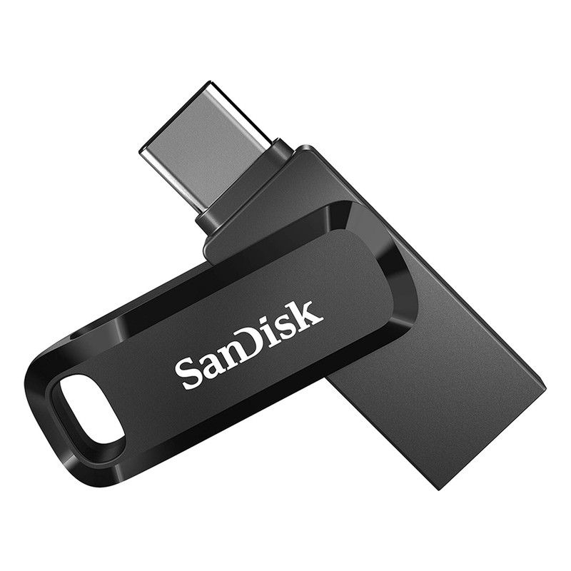 فلش مموری سن دیسک Ultra Dual Drive Go ظرفیت 256 گیگابایت با دو رابط USB Type-C و USB Type-A، طراحی چرخشی، سرعت خواندن 150 مگابایت بر ثانیه، سازگار با کامپیوتر، لپتاپ، تبلت و گوشی موبایل