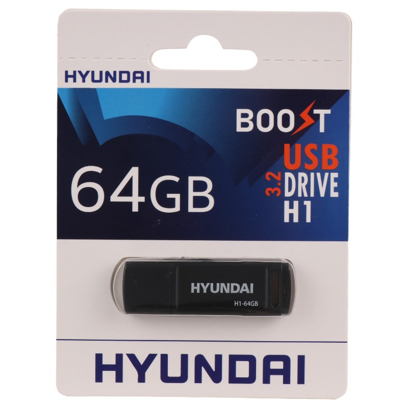 فلش مموری هیوندای مدل H1 ظرفیت 64GB با رابط USB 3.2، سرعت خواندن 100MB/s، سرعت نوشتن 30MB/s، مقاوم در برابر گرد و غبار و ضد لک، مجهز به درپوش محافظ و شیار اتصال بند
