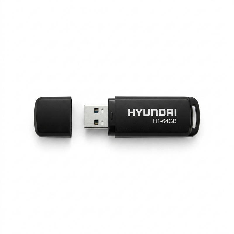 فلش مموری هیوندای مدل H1 ظرفیت 64GB با رابط USB 3.2، سرعت خواندن 100MB/s، سرعت نوشتن 30MB/s، مقاوم در برابر گرد و غبار و ضد لک، مجهز به درپوش محافظ و شیار اتصال بند