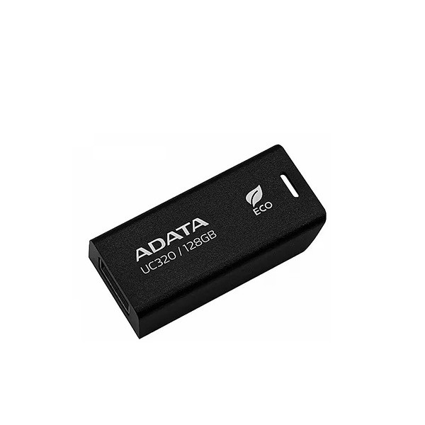 فلش مموری ای دیتا مدل UC320 ظرفیت 128 گیگابایت با رابط USB 3.2، مقاوم در برابر ضربه و طراحی کشویی، سازگار با سیستمعاملهای ویندوز، مک و لینوکس، ساخته شده از پلاستیک بازیافتی