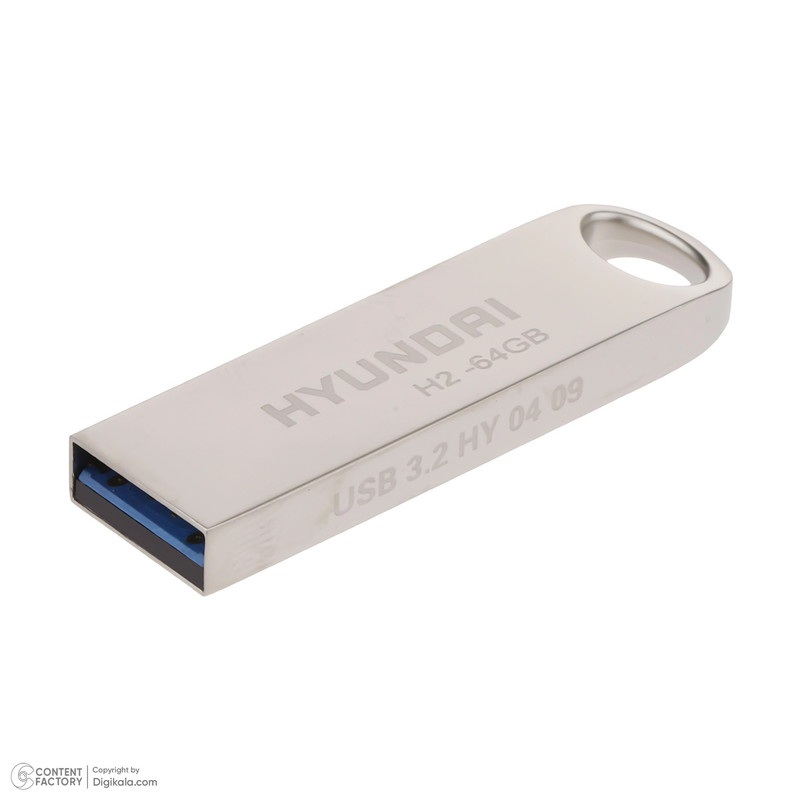 فلش مموری 64 گیگابایت هیوندای مدل H2 USB 3.2 با بدنه استیل ضد اثر انگشت، مقاوم در برابر آب، ضربه، شوک و گردوغبار، طراحی لوکس و سبک، مناسب حمل آسان و سازگار با تمامی سیستمعاملها